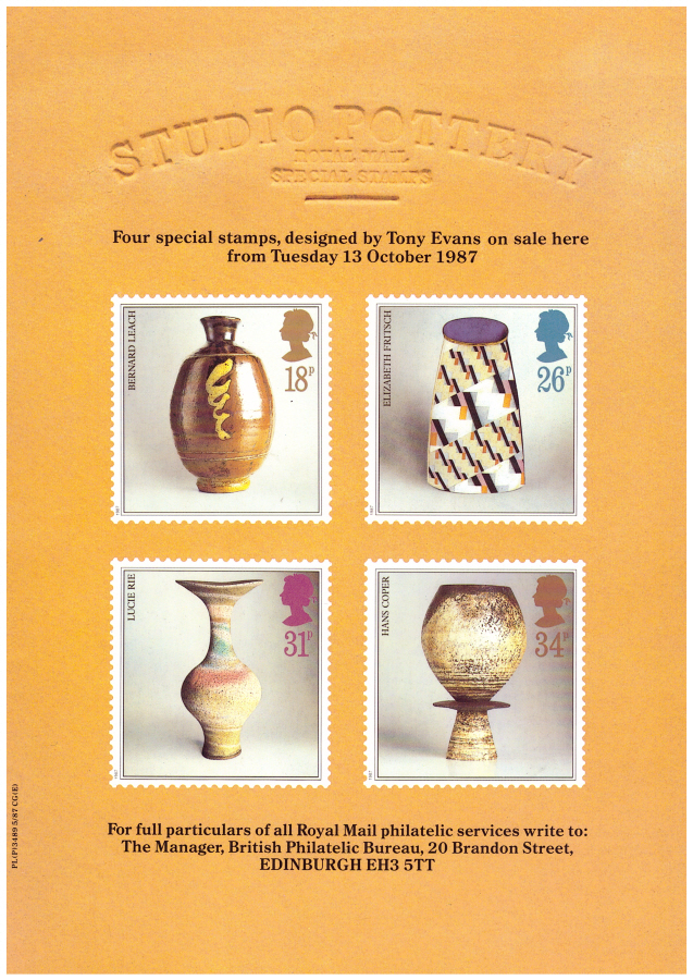 (image for) 1987 Studio Pottery Post Office A4 poster. PL(P)3489 5/87 CG(E).